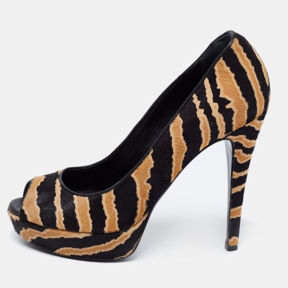 Gucci Brown/black Calf Hair Betty Open Toe Platform Pump Size 36